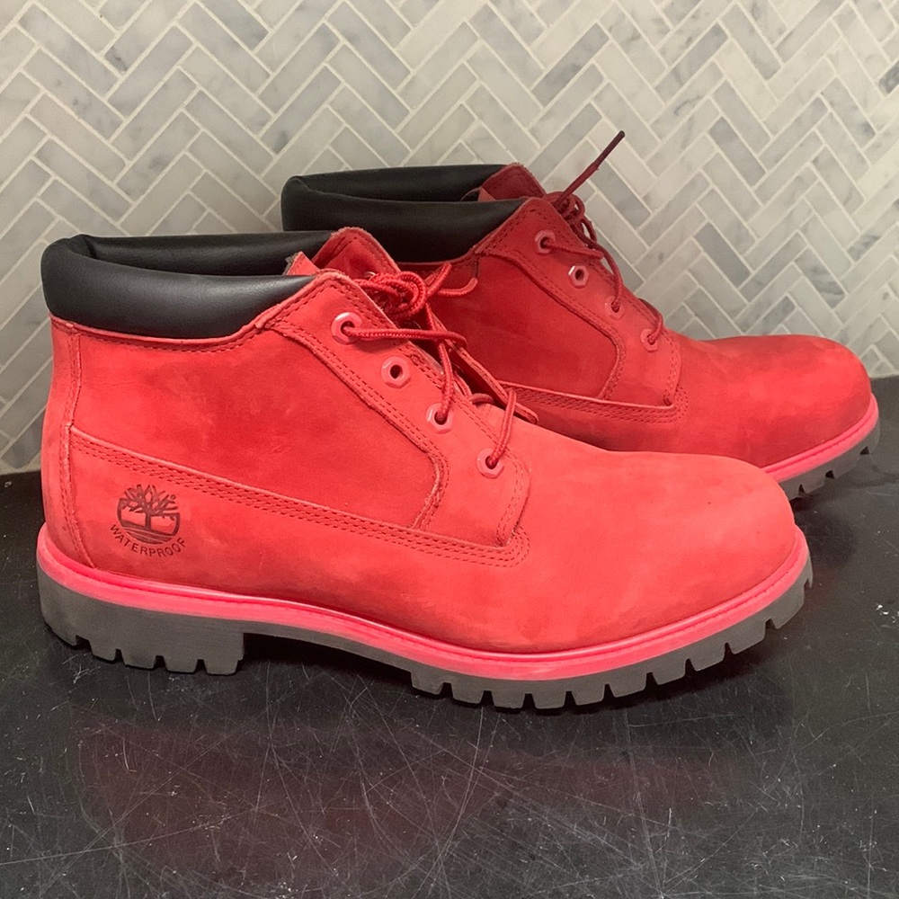 Red Timberland Mid Boots